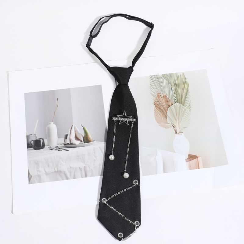 Cross-Border New Star Bowknot Chain Black No-Tie Necktie JK Women's Casual Party College Style Men's Trend_voghion.com