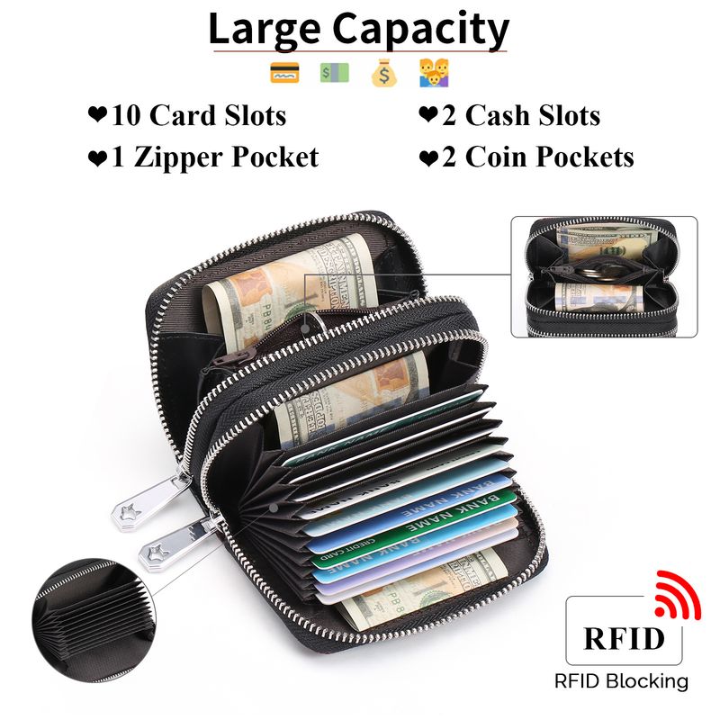 Kartenhalter aus bemaltem Rindsleder mit großer Kapazität für mehrere Karten, RFID-Anti-RF-Scan, Doppelreißverschluss, Multifunktions-Münztasche_voghion.com