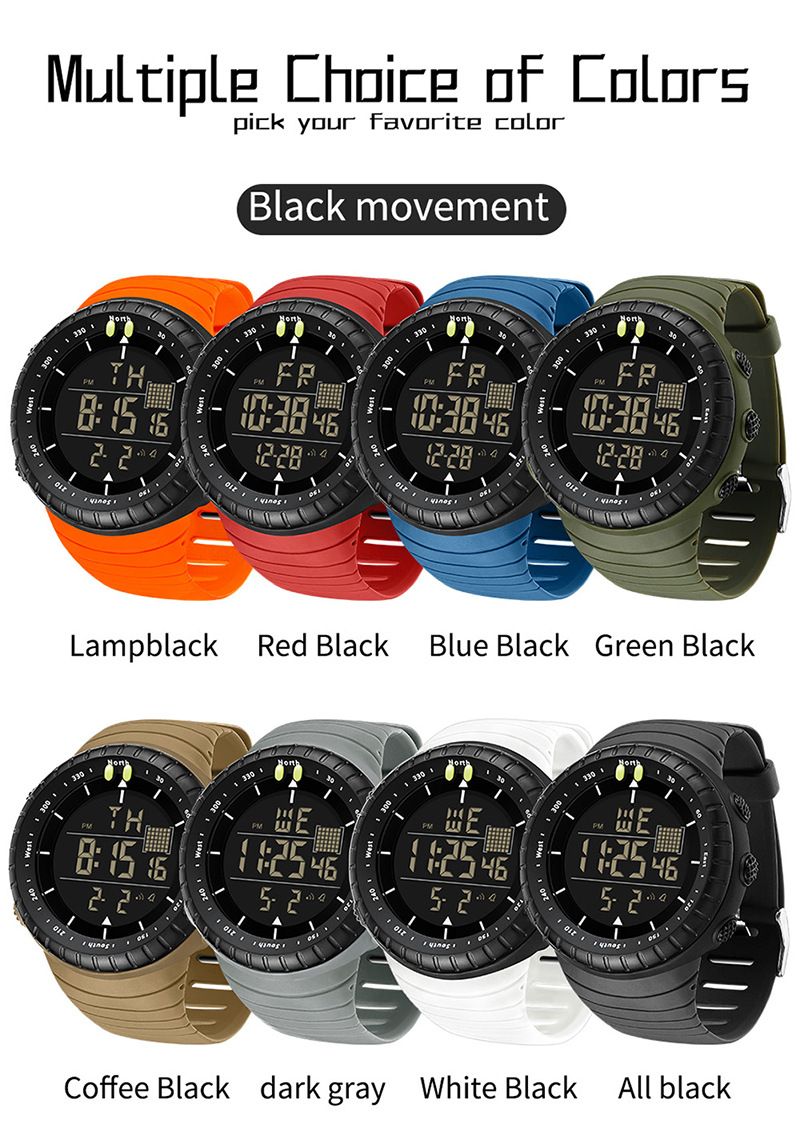 Large Dial Digital Sports Watch With Night Light, Waterproof, Alarm, Stopwatch, And Multi-Function Men Women Luminous Alarm Clock Multi Function Watch_voghion.com