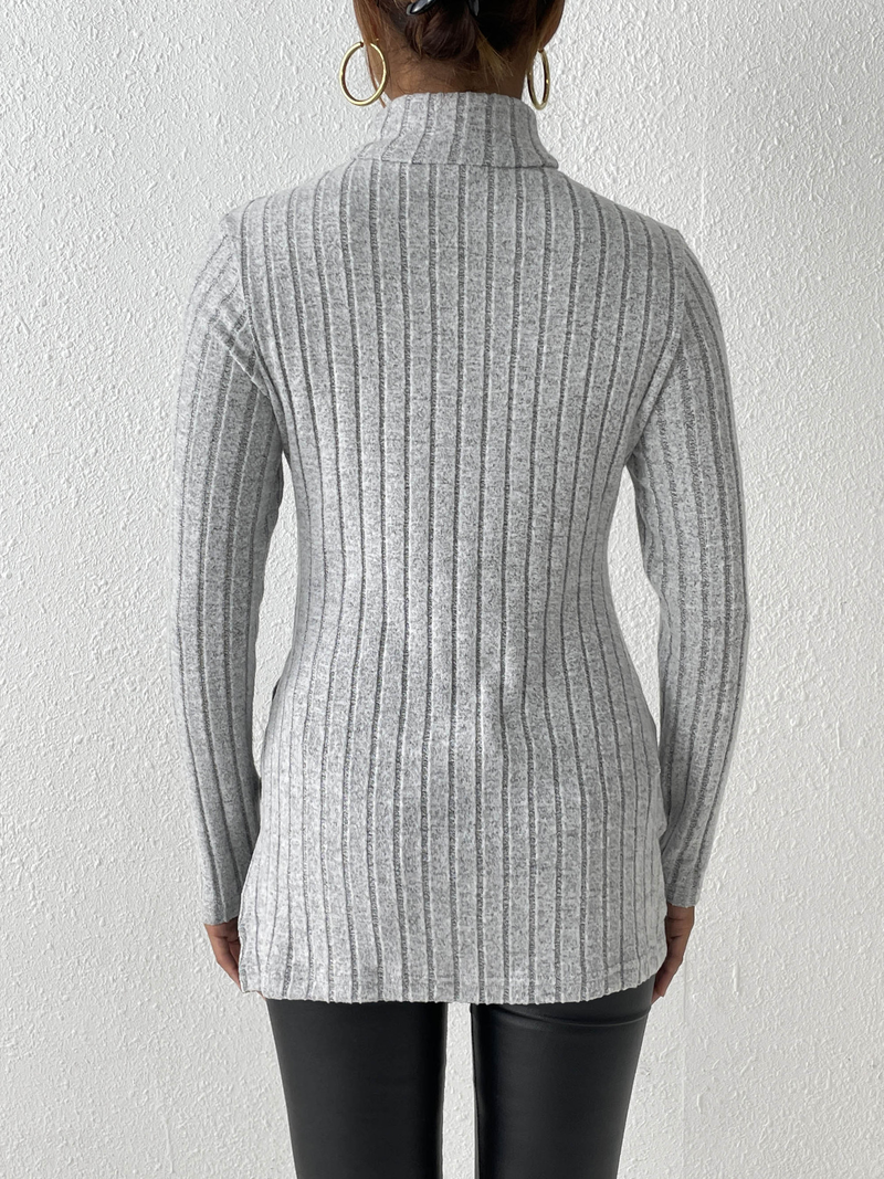 Women's turtleneck pullover slit slim-fit base pit striped medium length_voghion.com