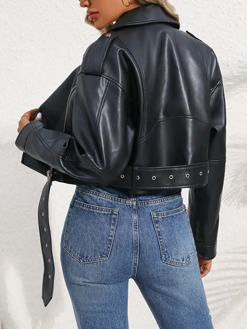 Kurze PU-Lederjacke für Damen – Edgy Retro-Bikermantel mit Reverskragen, Streetwear-Mode für Badass-Vibes_voghion.com