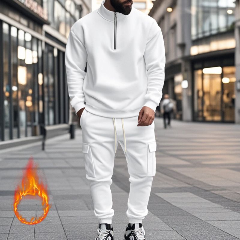 Fleecegefüttertes Sweatshirt-Set mit Viertelreißverschluss für Herren – Slim Fit Thermo-Jogging-Outfit für Herbst und Winter_voghion.com