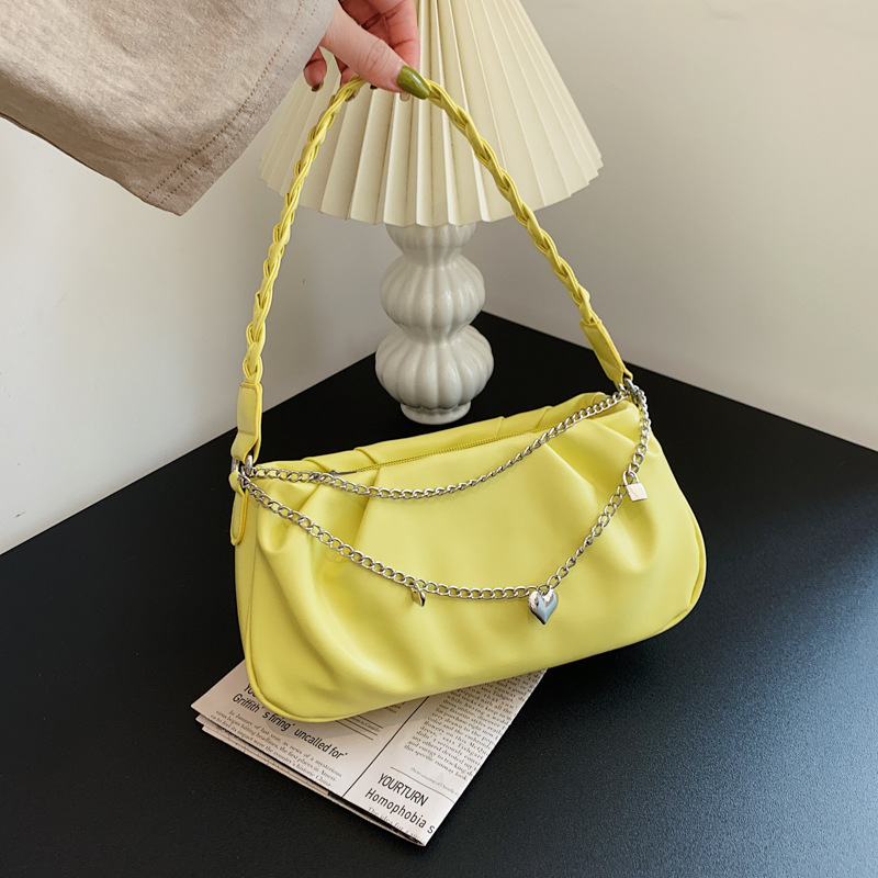 Bolsa de mão quadrada com design de nicho para mulheres, enrugada, simples, versátil, com zíper e corrente, bolsa de axila_voghion.com