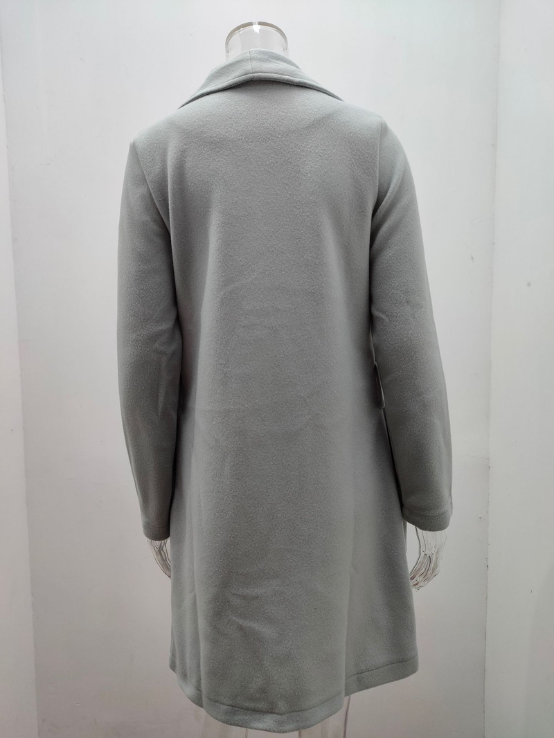 Modischer Damenmantel aus massiver Wolle mit Revers und Schnürung_voghion.com