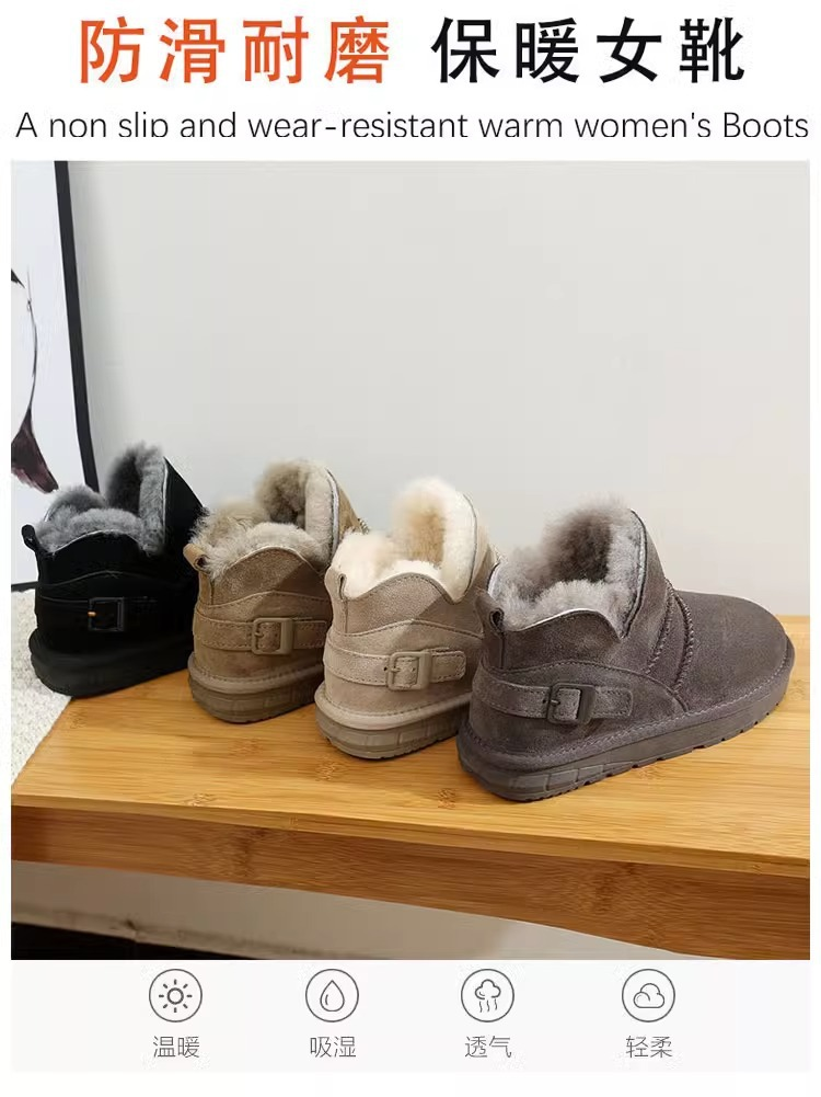 Wasserdichte Schneestiefel Damen kurze Stiefel neue 2023 Winter echtes Leder flache Unterseite kurze Röhre plus samtverdickte Wolle-Baumwoll-Schuhe trendy_voghion.com