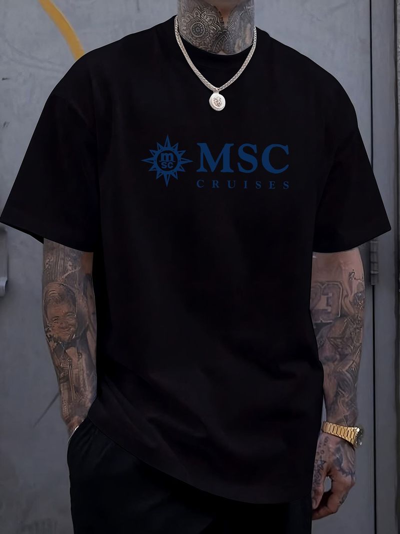 Camiseta de vacaciones de MSC Cruceros, transpirable, para hombre, versátil, a la moda, con gráficos, ligeramente elegante, para uso diario, informal, elástica, cómoda para verano._voghion.com
