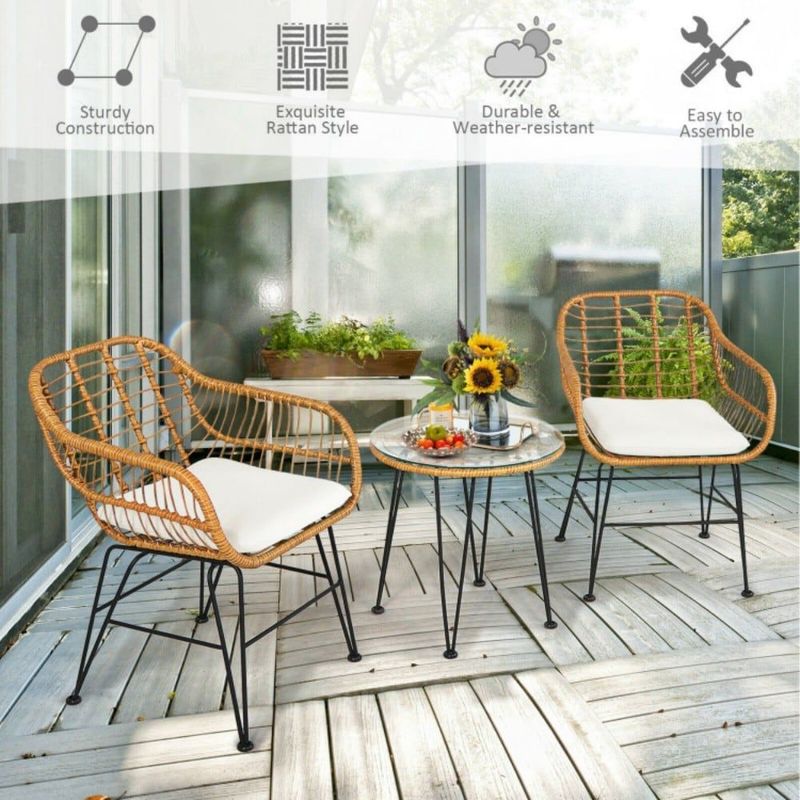 3 Pieces Rattan Furniture Set With Cushioned Chair Table_voghion.com
