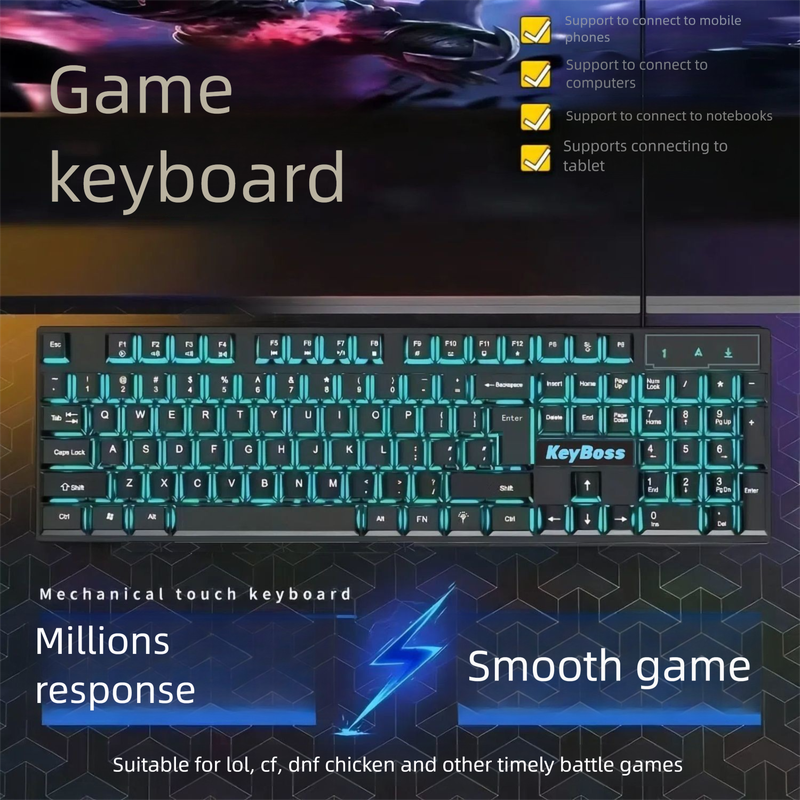 Mechanical Feel Keyboard Mouse Glowing Wired Desktop Laptop Gaming E-sports Typing Dedicated USB Port_voghion.com