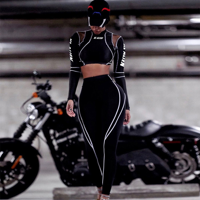 2024 frühjahr Neue frauen Gedruckt Mesh Perspektive Slim Fit Lange ärmeln Casual Set_voghion.com