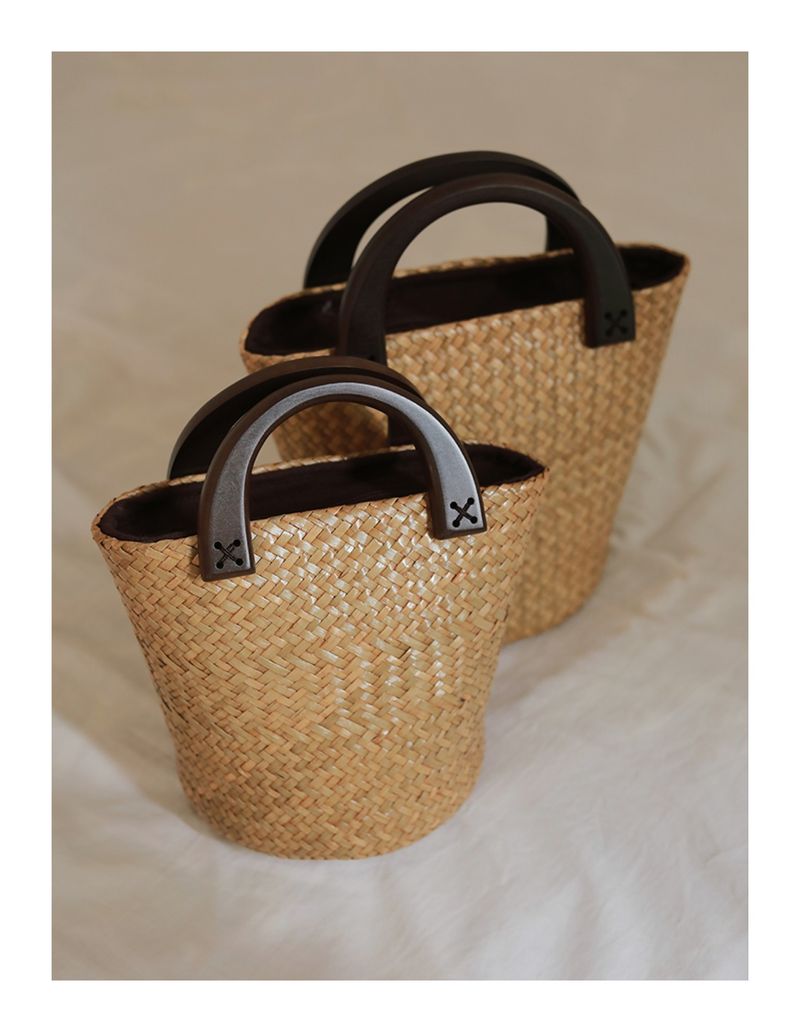 Plážová taška Vine Thai Grass, francouzská tkaná, kabelka, dřevěná rukojeť, velkokapacitní dámská taška_voghion.com