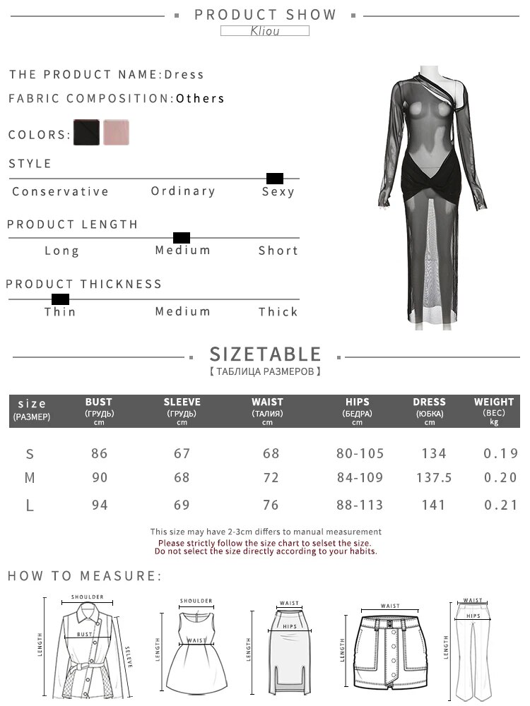 Kliou Vestido Maxi de Malha Elegante Transparente Feminino Hipster Manga Completa Sem Costas Modelando o Corpo Robe Deslumbrante Vestido Feminino para Noite_voghion.com