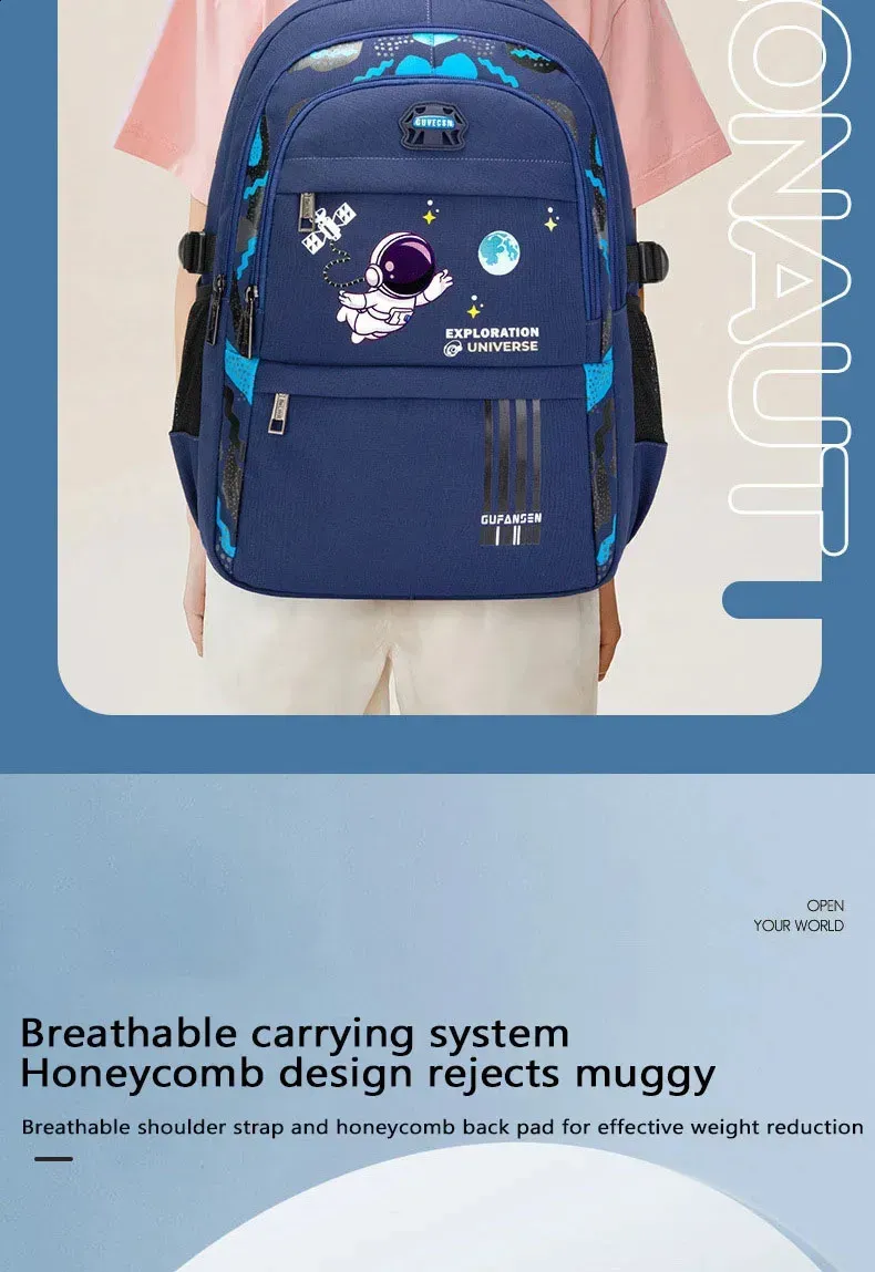 Rucksack für Grundschüler, Schulrucksack für Jungen, wasserdicht, mit Büchertasche, Lunchtasche und Federmäppchen_voghion.com