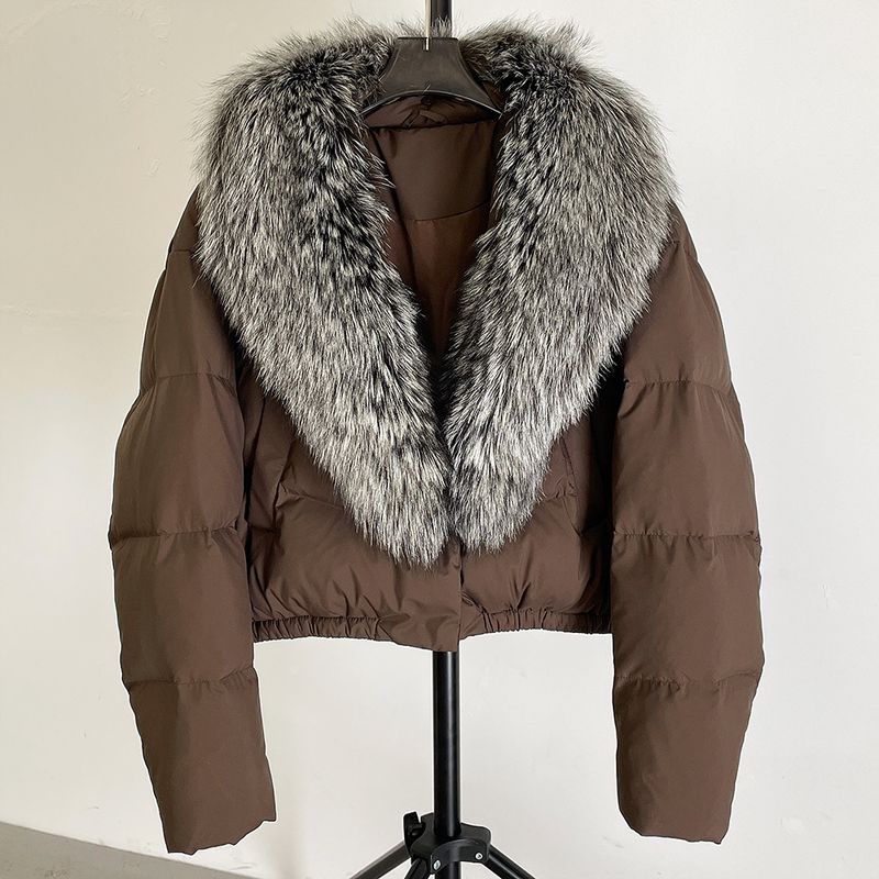 Luxury Winter Short Down Jacket For Women With Detachable Fox Fur Collar, High-Quality White Duck Down, Elegant & Stylish, Loose Fit, Warm_voghion.com
