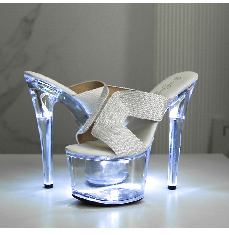 17CM Light-Up Crystal High Heels - Glowing Platform Stiletto Sandals For Women, Transparent Wedding Party Shoes_voghion.com