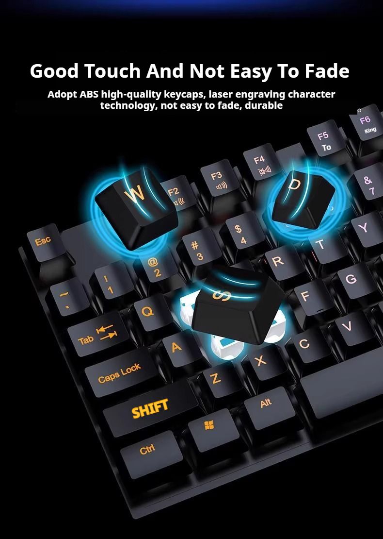 EWEADN Kabelgebundene Gaming-Tastatur, geräuschlos, 104 Tasten in voller Größe, LED-Hintergrundbeleuchtung in Regenbogenfarben, Windows-Laptop-PC, für Spiele_voghion.com