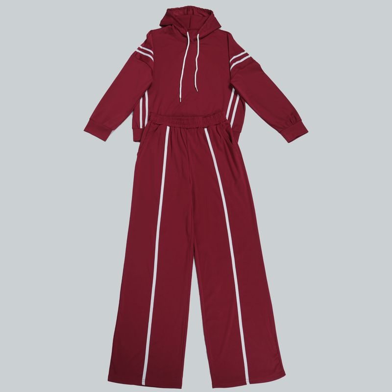 Damenbekleidung Zweiteiliges Set mit Kapuzenpullover mit Bandnähten_voghion.com