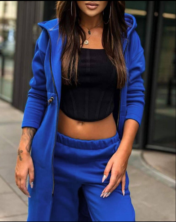 Zweiteiliges Set mit modischem, lässigem Kapuzen-Fleece-Hoodie-Mantel für Damen_voghion.com