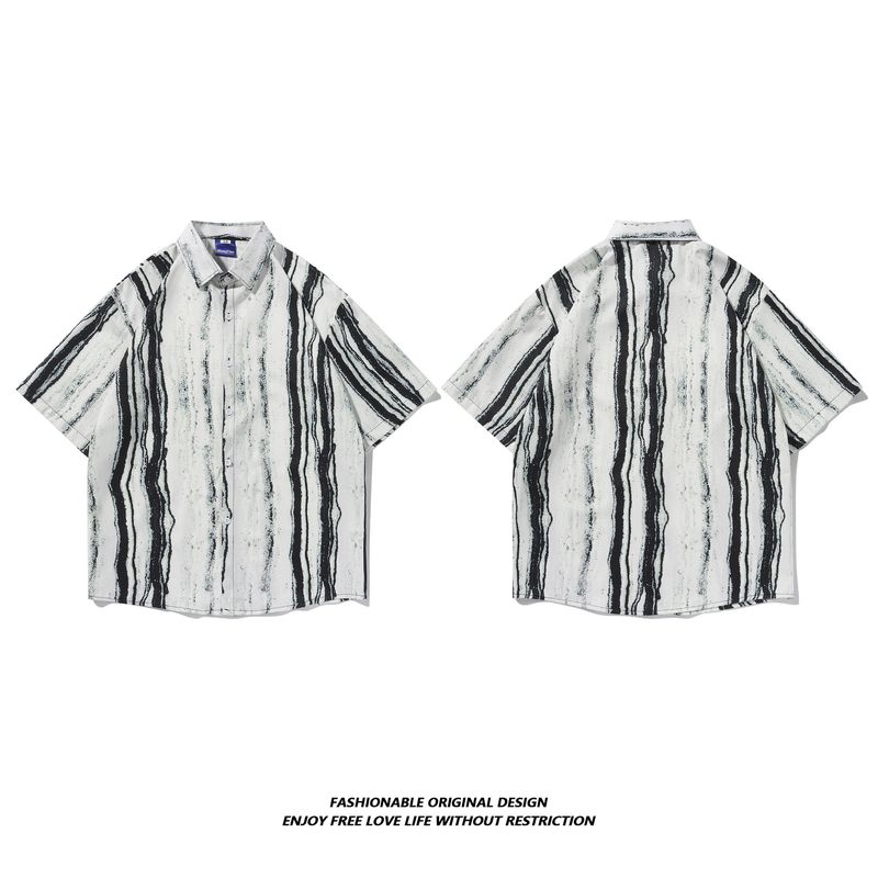Tie-Dye Herren Kurz Sommer Dünn High-End Cool Fünfviertel Ärmel Shirt Lose Jacke Trendy_voghion.com