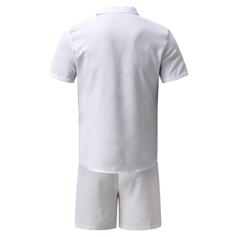 Set de pantaloni scurți cu mânecă scurtă, din bumbac și in, Hawaii, 2024, vară, guler polo, stil hawaian, bărbați_voghion.com