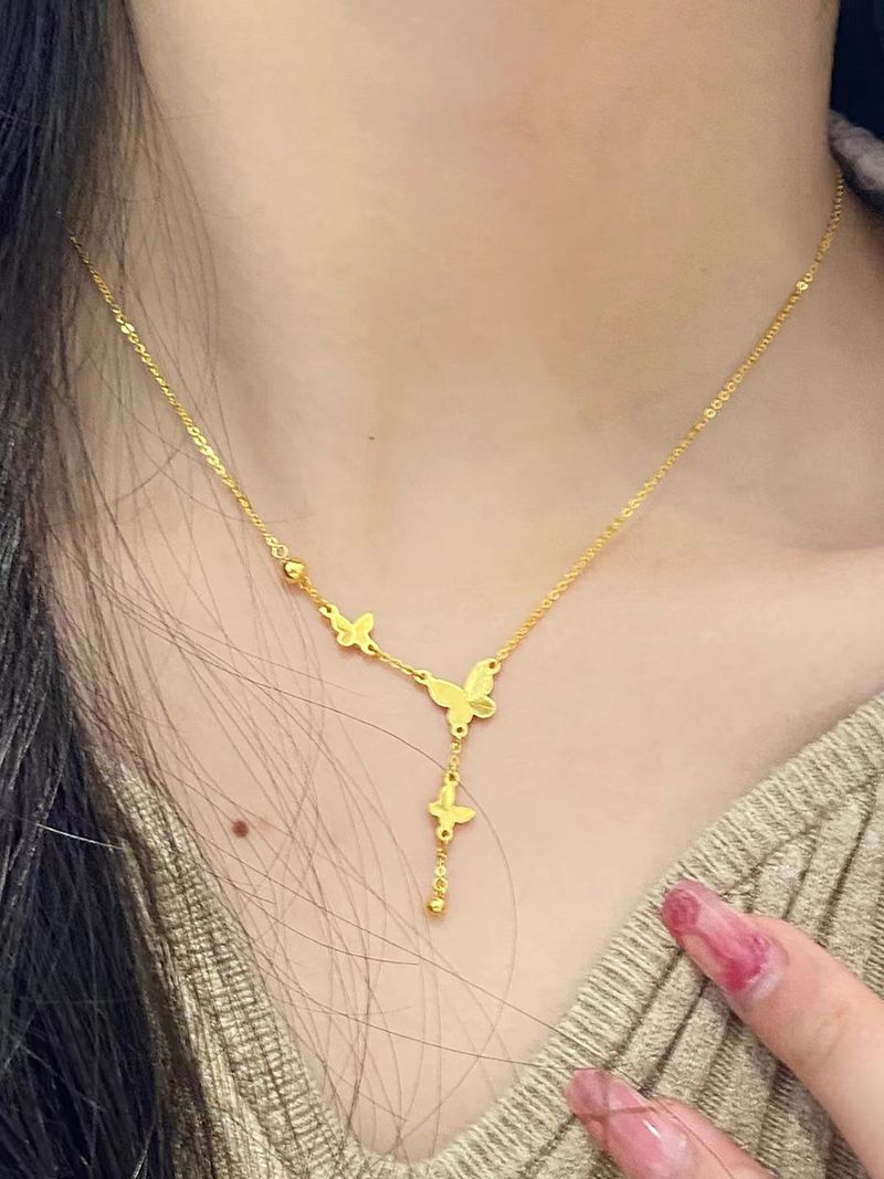 Golden That Does Not Fade, Female Niche High-end Feeling, Titanium Steel Lock Bone Chain, Butterfly Tassel Necklace_voghion.com