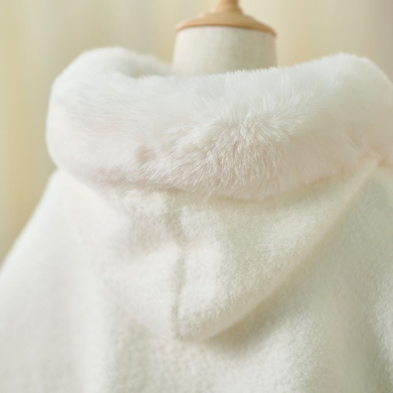 girl Girl Hooded Shawl Cheongsam Dress Outerwear Cute Mink Fur Cape 2025 Winter New Coat_voghion.com