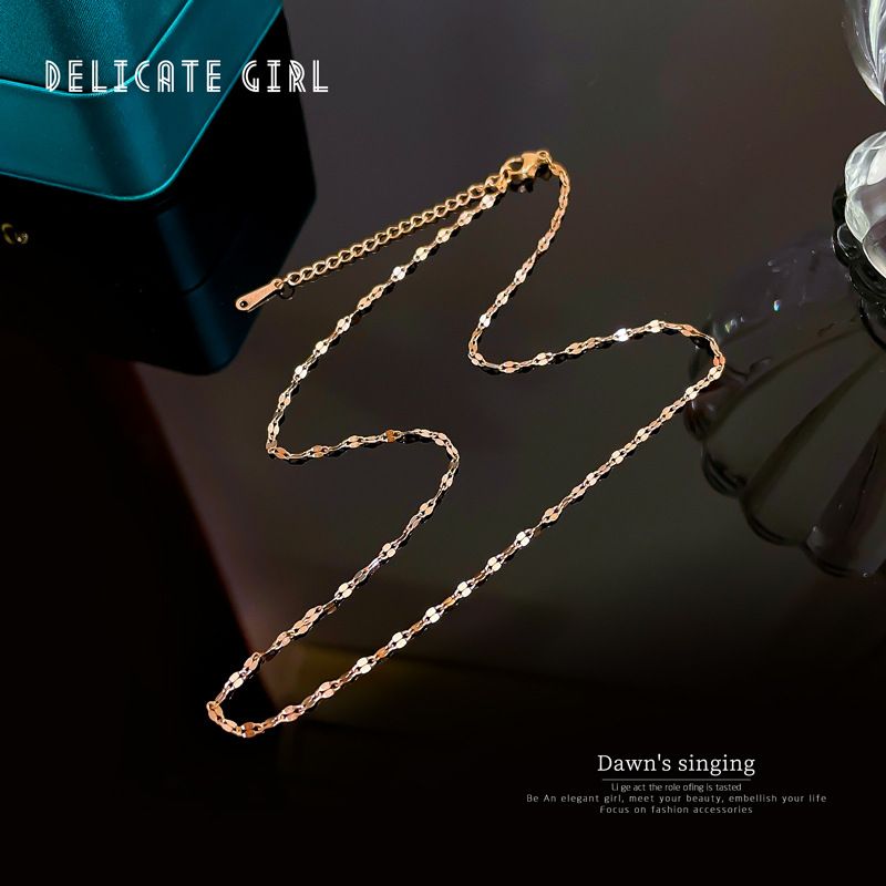 40+5cm regolare versatile in acciaio al titanio oro rosa collana accessorio, catena sciolta a labbro, colore e-year_voghion.com