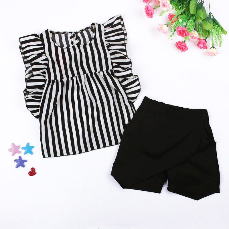 Ropa de bebé Traje para niños Top a rayas pantalones cortos traje de dos piezas para niños_voghion.com