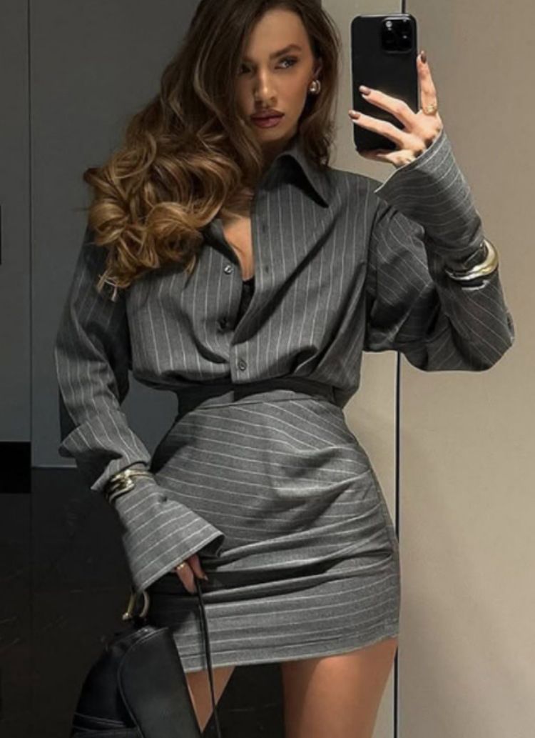 2025 Spring Summer New Striped Top And Short Skirt Two-Piece Casual Set For Women NQ6002_voghion.com