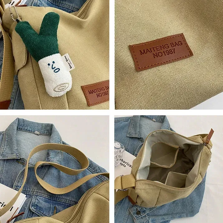 Bolsa transversal feminina de lona, estilo coreano, com alça média, modelo Y2K Harajuku Ita School Textile Stray (código 241007)._voghion.com