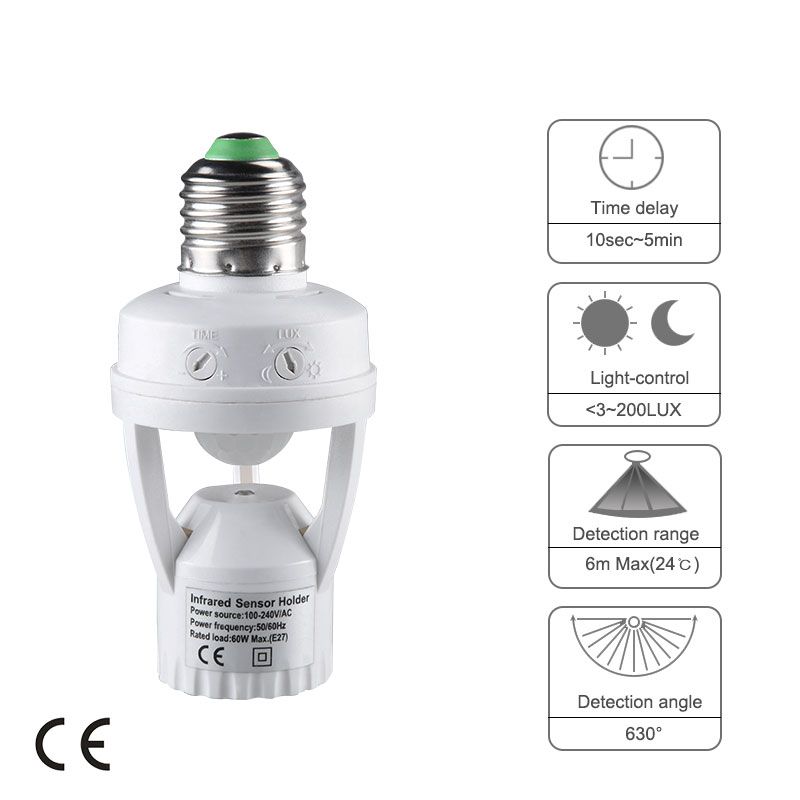 Sensore di movimento PIR E27 Portalampada per luce notturna Convertitore per lampadina a LED Portalampada Adattatore per presa lampadina Interruttore di controllo del movimento 110V 220V_voghion.com