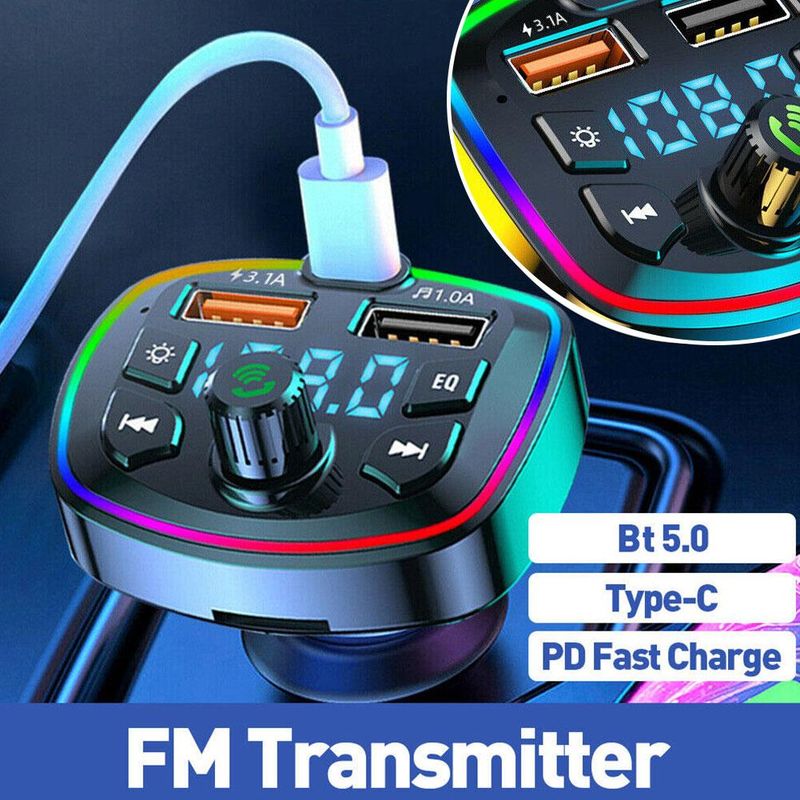Transmissor FM 5.0 compatível com Bluetooth e viva-voz, 2 reprodutores de MP3 rápidos, receptor de áudio, kit carregador de carro, modulador viva-voz_voghion.com