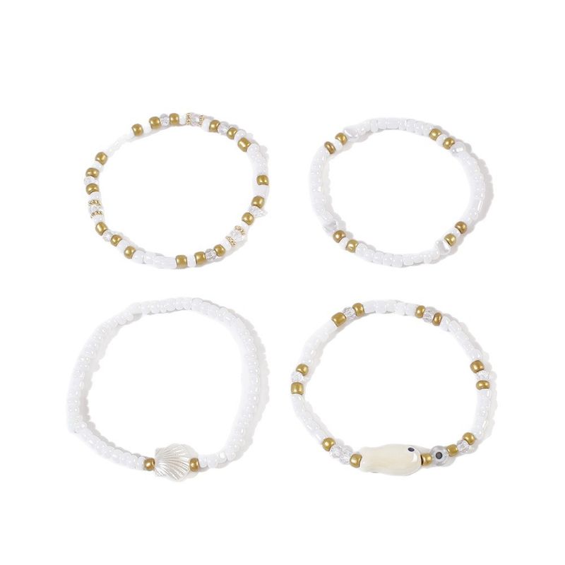 New Summer Beach Shell Rice Bead Color-Block For Women Fashion Ceramic Fish Bracelet Set Of 4_voghion.com