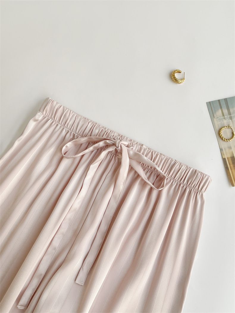 Women's Summer V-Neck Ice Silk Pajama Set – Long Sleeve & Pants, Soft & Breathable Loungewear (M-XL)_voghion.com