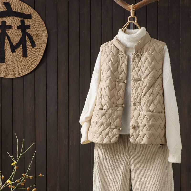 Gilet in cotone con bottoni doppiopetto retrò cinese per donna, leggero, invernale, a strati, snellente, caldo, imbottito_voghion.com