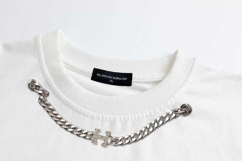 Herrenbekleidung Kette Ornament Farbe Blume Alphabet Druck Waschwasser Schwarz Lässiger Kapuzenpullover für Männer und Frauen gleichermaßen_voghion.com
