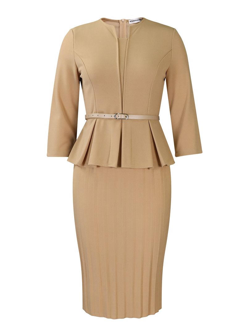 Women's Clothing V Neck Ruffled High Waist Slim OL Commuter Pencil Skirt_voghion.com