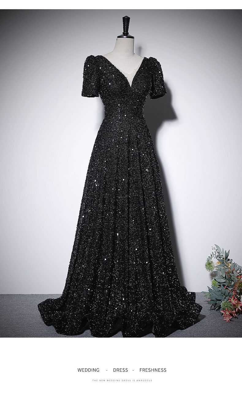 Women’s Clothing Black Evening Gown For Women High End Sequins High End Luxury Haute Couture Host Socialite Goddess Style_voghion.com