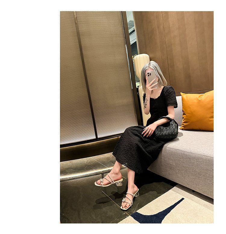 Women's Chunky Heel Sandals - Summer 2025 Crystal Rhinestone Butterfly Slides With Block Heel Elegant Dressy Open-Toe Shoes_voghion.com