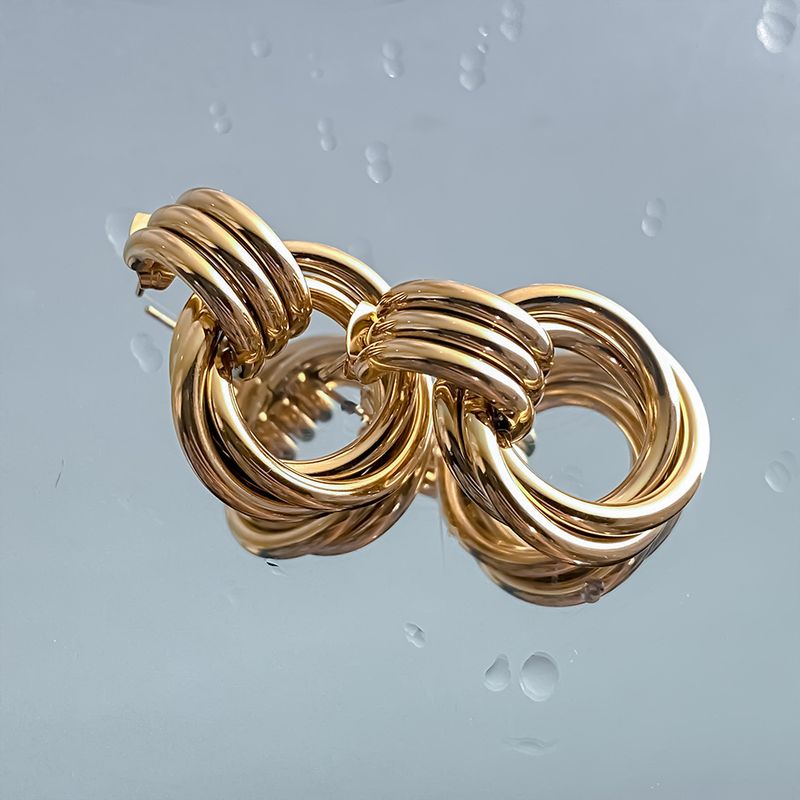 Orecchini geometrici in acciaio inossidabile eManco per donne e ragazze, orecchini pendenti a cerchio con nodo dorato spesso, orecchini alla moda_voghion.com