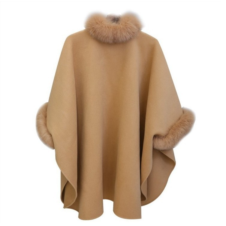 Abbigliamento da donna grande collo di pelliccia di coniglio cappotto di lana di media lunghezza temperamento mantello scialle Cappotto di lana di grandi dimensioni stile Hepburn per le donne_voghion.com