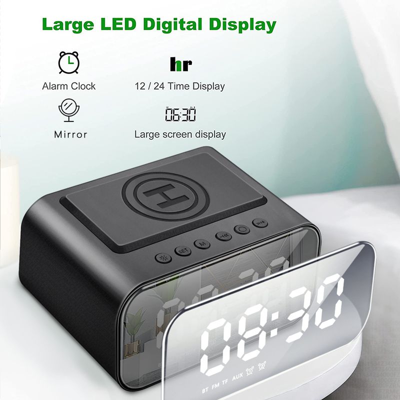 Wireless Charger Alarm Clock Bluetooth Speaker LED Smart Digital Clock Table Electronic Desktop Clocks Fm Radio USB Fast Charger_voghion.com