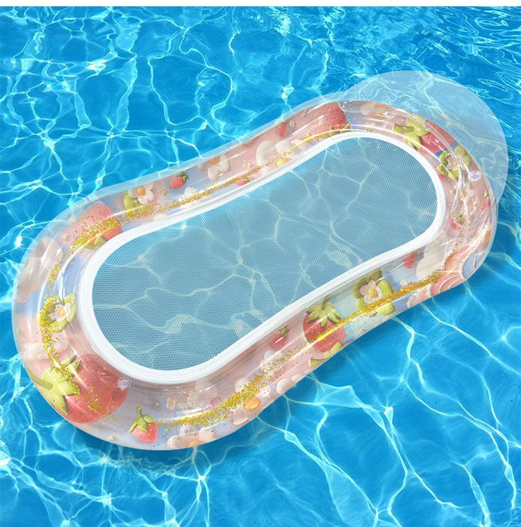 Eco-Friendly PVC Inflatable Lounge Chair With Glitter Mesh & Pillow - Single Person Floating Bed For Pool & Beach (150cm Quick-Dry Portable Design)_voghion.com