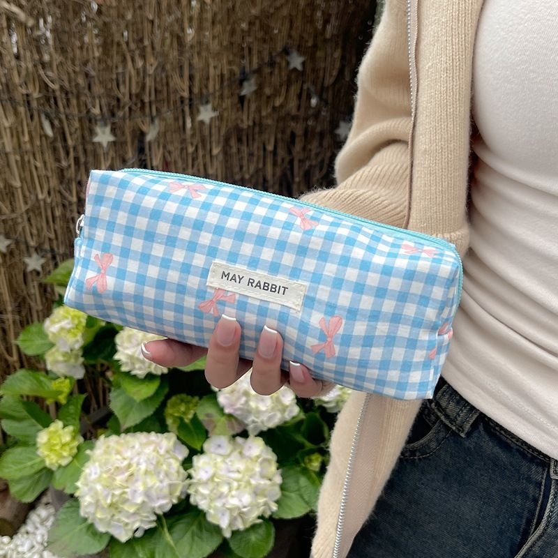 Begge Checkered Bow Makeup Bag - Large Capacity & Cute (Stylish Cosmetic Pouch For Girls)_voghion.com