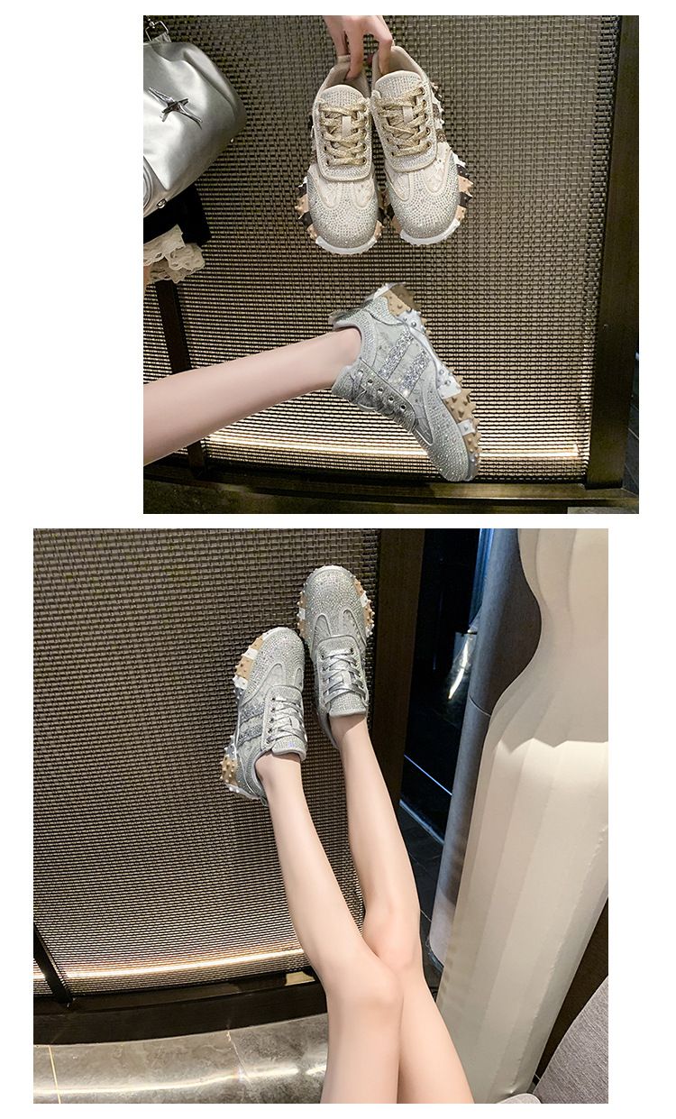 New Women's Fashion Sneakers With Rhinestone Accents – Lightweight, Comfortable & Non-Slip – Available In Sizes 35-43 (Silver/Gold)_voghion.com