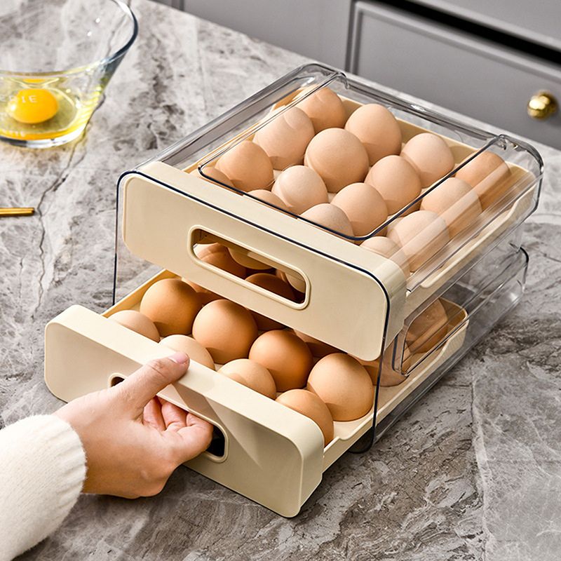 2 Katmanlı İstife Edilebilir Buzdolabı Yumurta Düzenleyici Şeffaf Plastik Yumurta Tutucu Çekmece Tipi Saklama Kutusu Mutfak Düzenlemesi İçin_voghion.com
