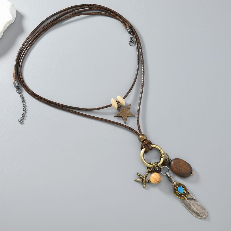 Mode Doppelschicht Persönlichkeit Retro Ethno-Stil Alle Match Pullover Kette Neue Stil Alte Zen Lange Feder Halskette Für Frauen_voghion.com