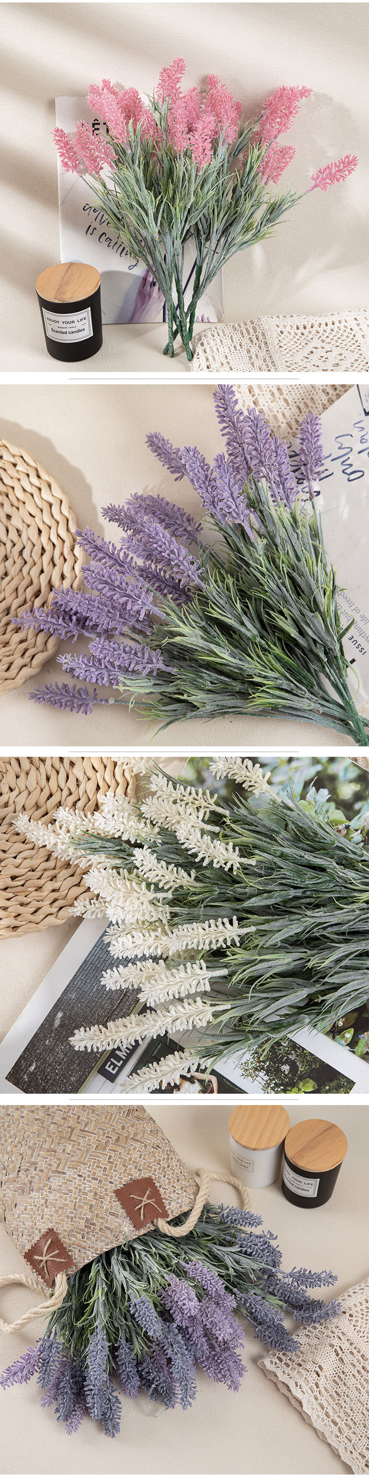 Lavender plastic artificial flower manufacturer home decoration wedding hand held flower wall plant wall artificial flower MW53458_voghion.com