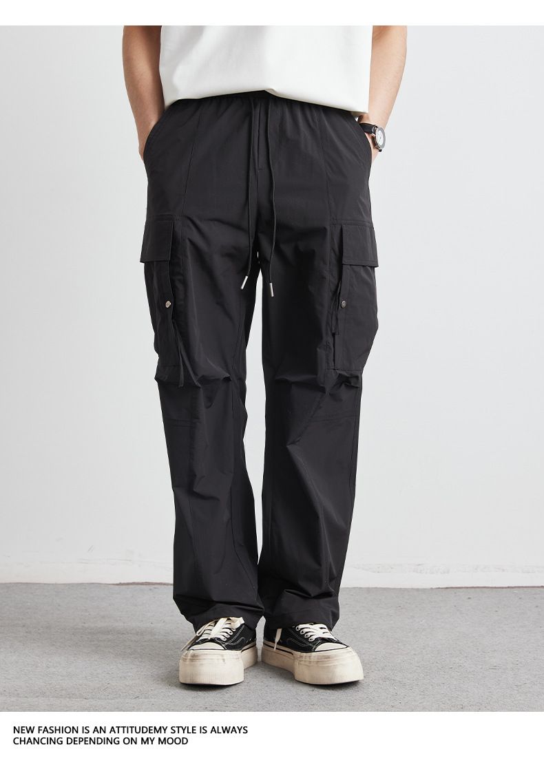 Men's Clothing Functional Style Solid Color Straight Overalls For Men Spring And Summer Retro Loose Trendy All Match Trousers_voghion.com