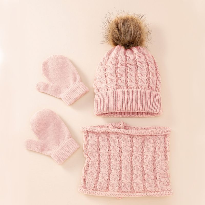 Baby clothing wool monochrome twist warm children's hat scarf gloves two or three sets_voghion.com