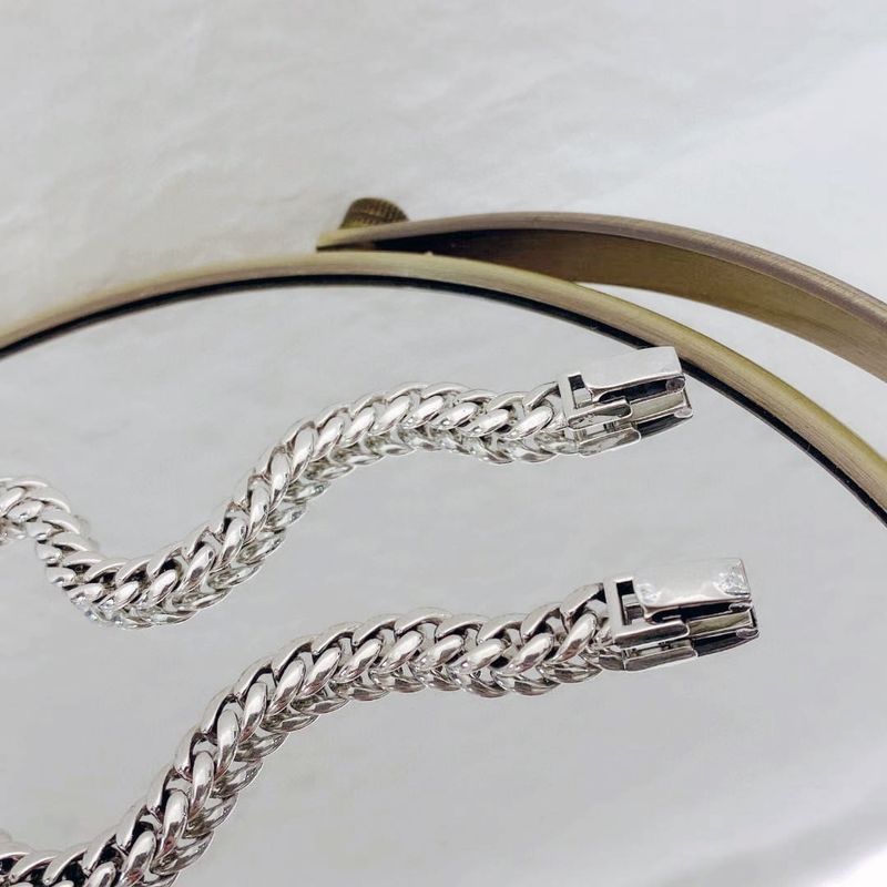 Bracciale unisex liscio Yamamoto S in argento semplice cubano con catena intrecciata_voghion.com